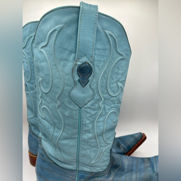 Vintage Los Altos Eel Skin Cowboy Boots Men’s Size 10.5 Blue Western Leather - Picture 8 of 17